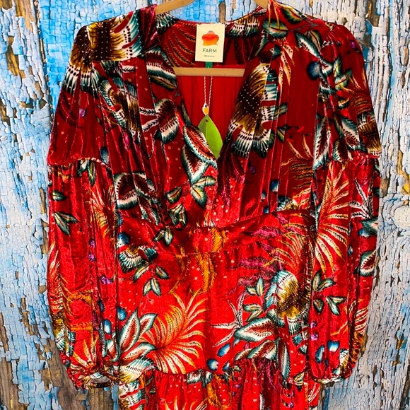 Farm Rio Winter Leaf Velvet Short Mini Dress - Picture 8 of 15